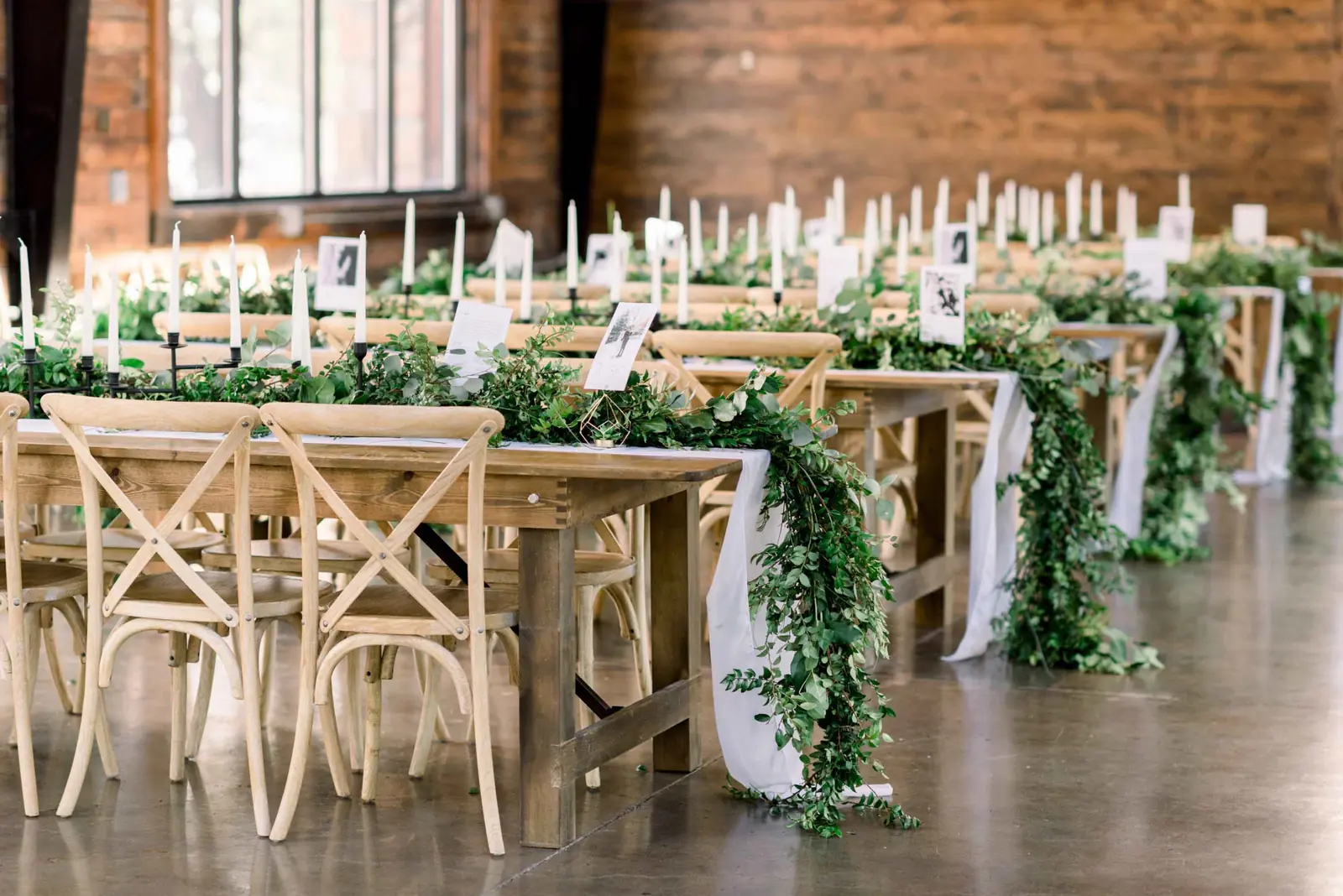 Farm tables and greenery
